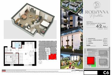 Rzut - Mieszkanie na sprzedaż 2 pokoje o powierzchni 42,16 m² - numer C6 w Rodzinna Malta