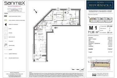 Rzut - Mieszkanie na sprzedaż 3 pokoje o powierzchni 71,38 m² - numer 1 w Nowa Reformacka