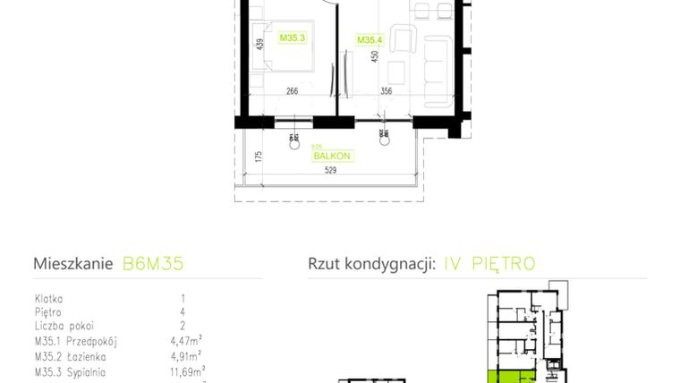 Rzut - Mieszkanie na sprzedaż 2 pokoje o powierzchni 46,26 m² - numer B6M35 w Osiedle Natura Park etap II