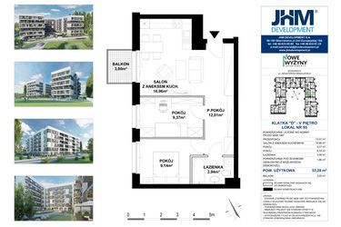 Rzut - Mieszkanie na sprzedaż 3 pokoje o powierzchni 59,37 m² - numer D95 w Nowe Wyżyny Apartamenty