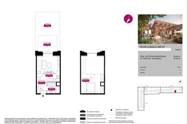 Rzut - Mieszkanie na sprzedaż 1 pokój o powierzchni 45,63 m² - numer G2.27 w Fuzja Lofty