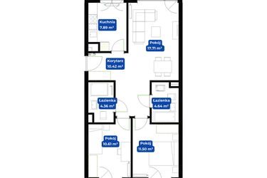 Rzut - Mieszkanie na sprzedaż 3 pokoje o powierzchni 67,13 m² - numer 1.4 w Nowa Siewna etap III