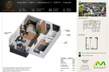 Rzut - Mieszkanie na sprzedaż 2 pokoje o powierzchni 52,84 m² - numer M11 w Oleśnica Park