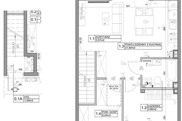 Rzut - Mieszkanie na sprzedaż 3 pokoje o powierzchni 58,82 m² - numer 38 w Manufaktura Marki 2 etap II