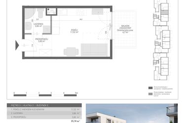 Rzut - Mieszkanie na sprzedaż 1 pokój o powierzchni 25,18 m² - numer 58 w Monsa bud. E