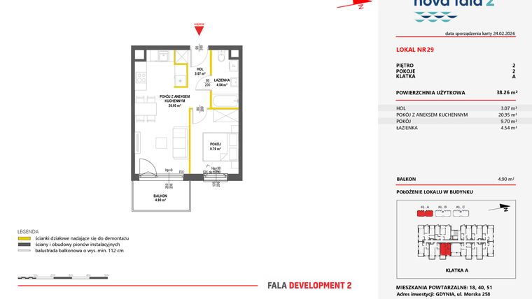 Rzut - Mieszkanie na sprzedaż 2 pokoje o powierzchni 38,26 m² - numer 29 w Miasteczko Nova Fala 2
