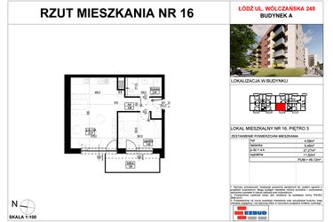 Rzut - Mieszkanie na sprzedaż 2 pokoje o powierzchni 49,12 m² - numer A.16 w Wólczańska 248 - etap II