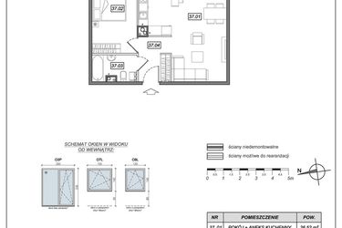 Rzut - Mieszkanie na sprzedaż 2 pokoje o powierzchni 47,94 m² - numer 6.A.37 w Urzeka bud. 6 i 7