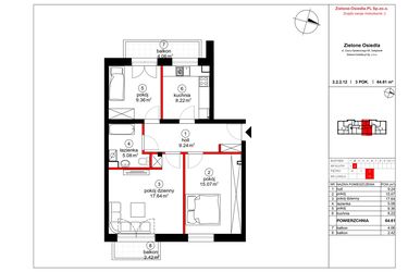Rzut - Mieszkanie na sprzedaż 3 pokoje o powierzchni 63,54 m² - numer 12 w Czynu Społecznego 65E