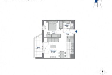 Rzut - Mieszkanie na sprzedaż 2 pokoje o powierzchni 48,05 m² - numer 3.1 w SEAHall