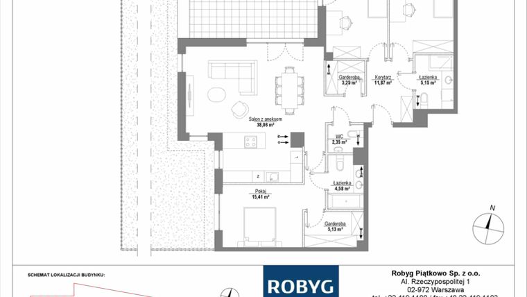 Rzut - Mieszkanie na sprzedaż 4 pokoje o powierzchni 110,39 m² - numer H1_0M02 w Piątkowo Residence etap II