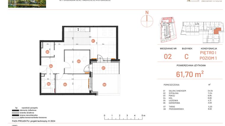 Rzut - Mieszkanie na sprzedaż 6 pokoi o powierzchni 61,7 m² - numer 18.2 w Osiedle Nowe Horyzonty etap II