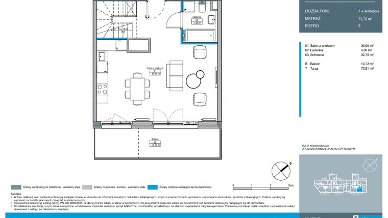 Rzut - Mieszkanie na sprzedaż 2 pokoje o powierzchni 73,76 m² - numer EA0303 w Talarowa Park II