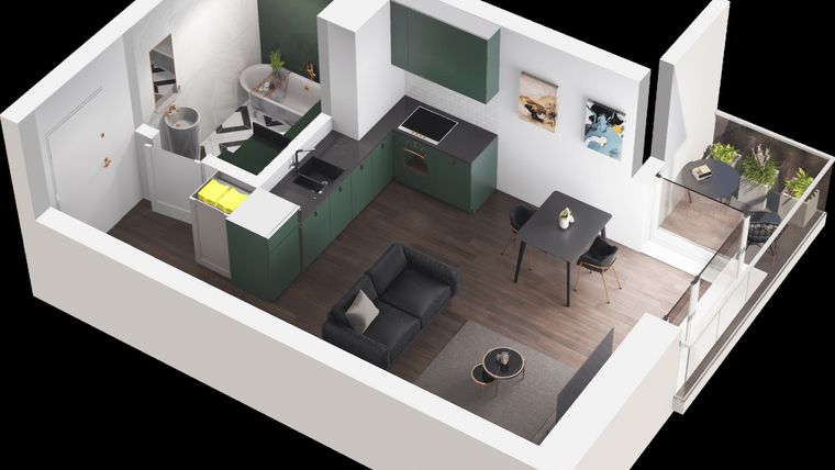 Rzut - Mieszkanie na sprzedaż 1 pokój o powierzchni 25,56 m² - numer 35 w Apartamenty Zagajnikowa 2