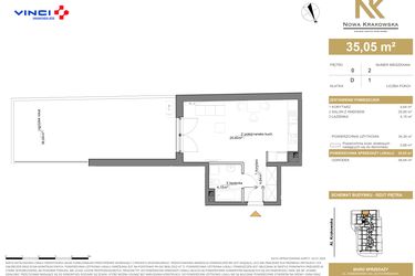 Rzut - Mieszkanie na sprzedaż 1 pokój o powierzchni 35,05 m² - numer D.0.2 w Nowa Krakowska