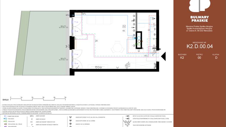 Rzut - Mieszkanie na sprzedaż 1 pokój o powierzchni 36,66 m² - numer K2.D.00.04 w Bulwary Praskie etap K i L