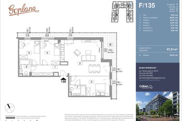 Rzut - Mieszkanie na sprzedaż 4 pokoje o powierzchni 97,31 m² - numer F135 w Goplana budynek F