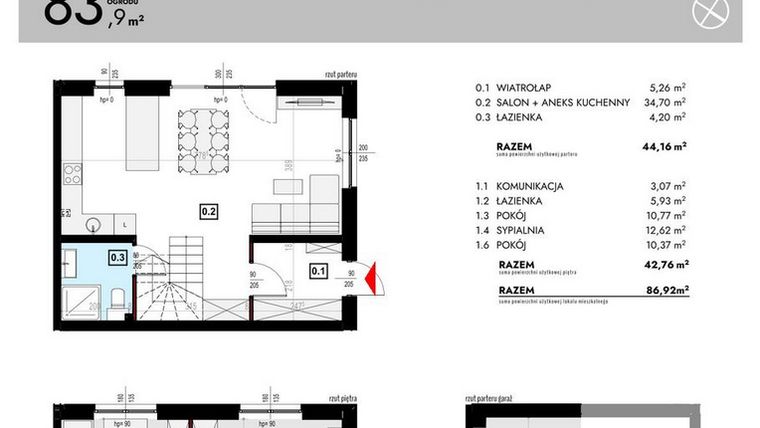 Rzut - Mieszkanie na sprzedaż 4 pokoje o powierzchni 103,74 m² - numer L9/2 w Osiedle Malarska etap VII