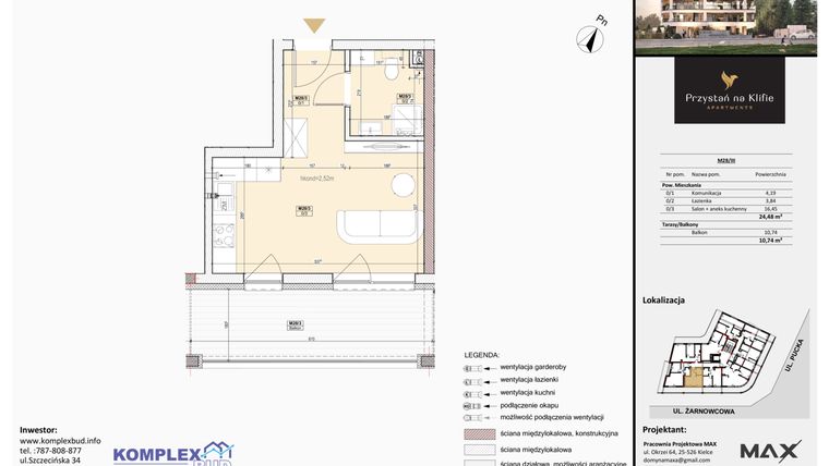 Rzut - Mieszkanie na sprzedaż 1 pokój o powierzchni 24,42 m² - numer M28 w Przystań na Klifie