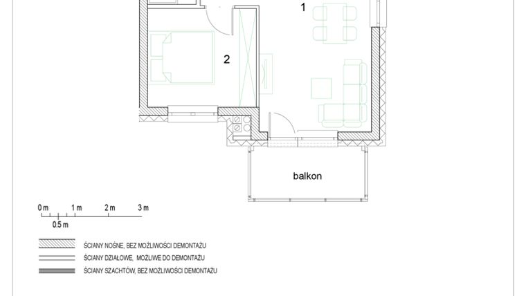 Rzut - Mieszkanie na sprzedaż 2 pokoje o powierzchni 36,69 m² - numer F1/P2/9 w Osiedle Jodłowa bud. F