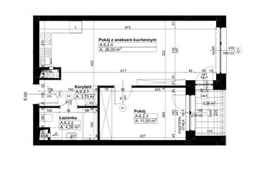 Rzut - Mieszkanie na sprzedaż 2 pokoje o powierzchni 45,01 m² - numer A/6/2 w Świerzawska 13