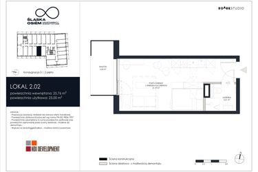 Rzut - Mieszkanie na sprzedaż 1 pokój o powierzchni 25,76 m² - numer 2.02 w Śląska Osiem