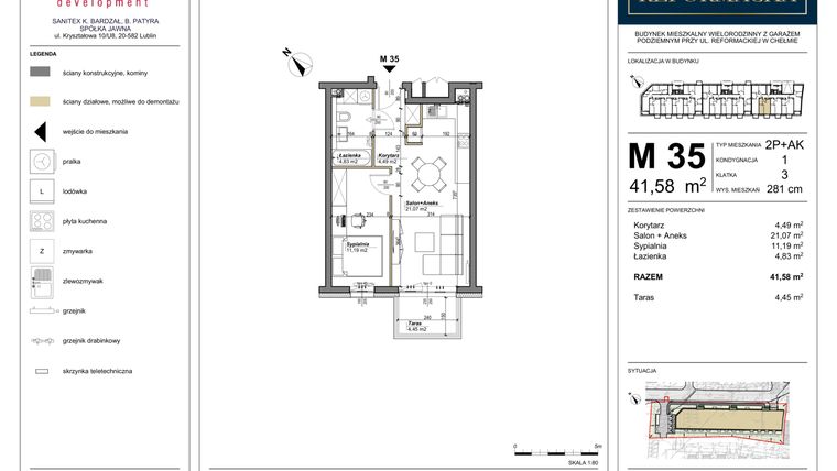 Rzut - Mieszkanie na sprzedaż 2 pokoje o powierzchni 41,58 m² - numer 35 w Nowa Reformacka