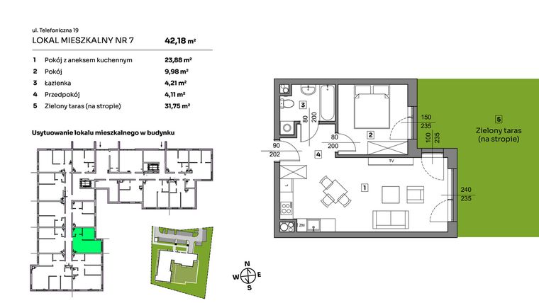 Rzut - Mieszkanie na sprzedaż 2 pokoje o powierzchni 42,18 m² - numer 7 w Nova Radiostacja