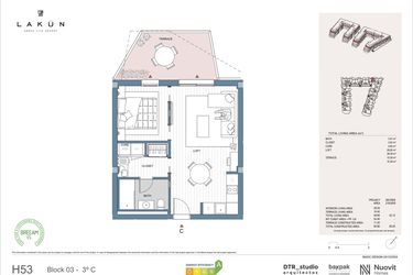 Rzut - Mieszkanie na sprzedaż 1 pokój o powierzchni 45,3 m² - numer LK33C w Lakun
