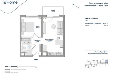 Rzut - Mieszkanie na sprzedaż 2 pokoje o powierzchni 38,82 m² - numer 21 w AtHome - Apartamenty inwestycyjne