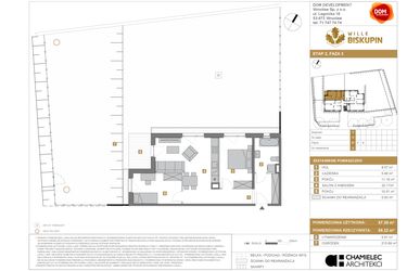Rzut - Mieszkanie na sprzedaż 3 pokoje o powierzchni 57,39 m² - numer Y/2 w Wille Biskupin Etap 2.2