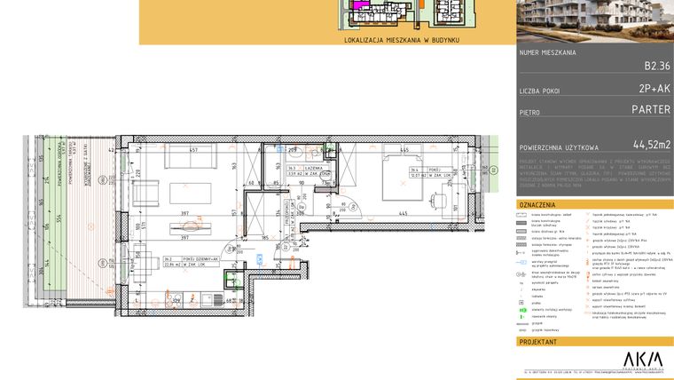 Rzut - Mieszkanie na sprzedaż 2 pokoje o powierzchni 44,52 m² - numer B2.36 w Nova Daliova