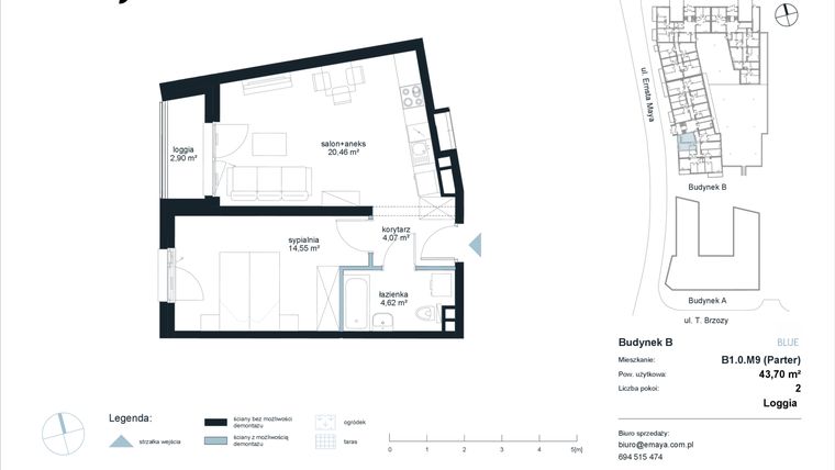 Rzut - Mieszkanie na sprzedaż 2 pokoje o powierzchni 43,7 m² - numer B1.0.M9 w EMaya