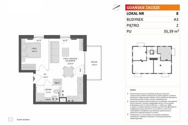 Rzut - Mieszkanie na sprzedaż 2 pokoje o powierzchni 35,39 m² - numer A3.8 w Gdańskie Zacisze
