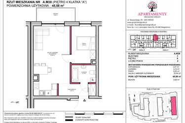 Rzut - Mieszkanie na sprzedaż 2 pokoje o powierzchni 45,58 m² - numer A.38 w Apartamenty Grójeckie Ogrody