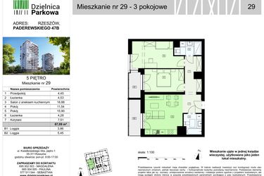 Rzut - Mieszkanie na sprzedaż 3 pokoje o powierzchni 67,09 m² - numer 29/B7 w Dzielnica Parkowa VII