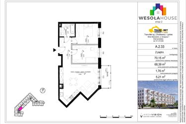 Rzut - Mieszkanie na sprzedaż 3 pokoje o powierzchni 68,39 m² - numer A.2.33 w Wesoła House Etap II