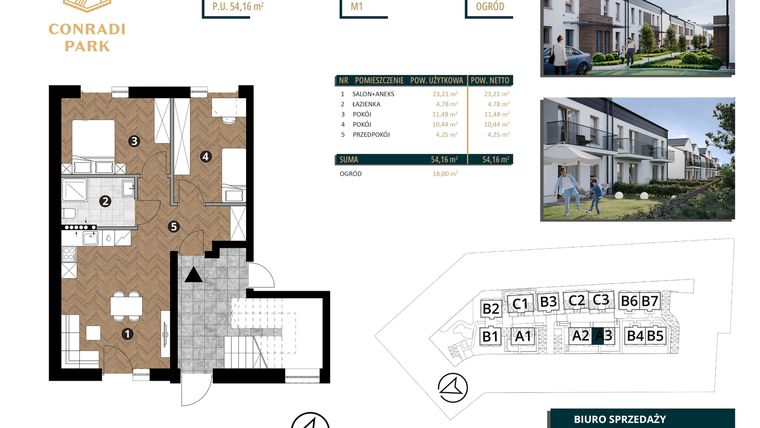 Rzut - Mieszkanie na sprzedaż 3 pokoje o powierzchni 54,16 m² - numer A3.M1 w Conradi Park etap II i III