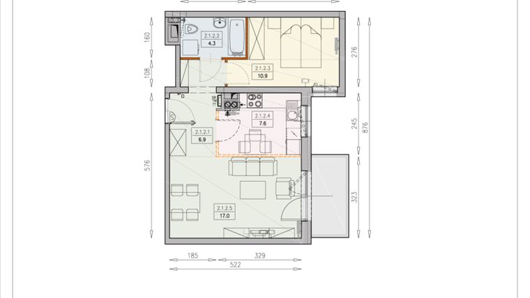 Rzut - Mieszkanie na sprzedaż 2 pokoje o powierzchni 46,7 m² - numer B5 2/1/2/2k w Na Ustroniu