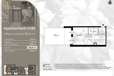 Rzut - Mieszkanie na sprzedaż 1 pokój o powierzchni 38,24 m² - numer M30 w Finezja Targowa 49