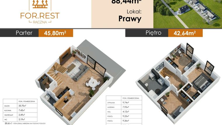 Rzut - Dom na sprzedaż 4 pokoje o powierzchni 88,44 m² - numer 2 w FOR.REST RĄCZNA