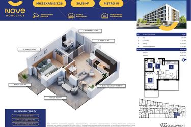 Rzut - Mieszkanie na sprzedaż 2 pokoje o powierzchni 39,18 m² - numer M26 w Nove Dobczyce