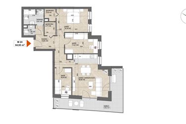 Rzut - Mieszkanie na sprzedaż 4 pokoje o powierzchni 84,95 m² - numer 24 w Apartamenty Śródmieście
