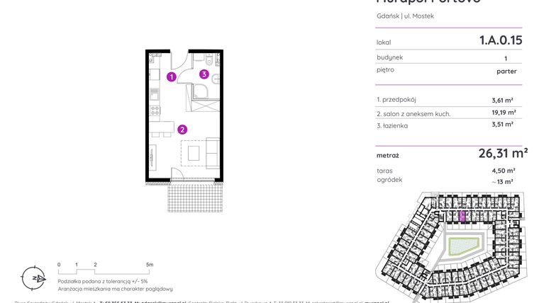 Rzut - Mieszkanie na sprzedaż 1 pokój o powierzchni 26,31 m² - numer 1.A.0.15 w Murapol Portovo etap II