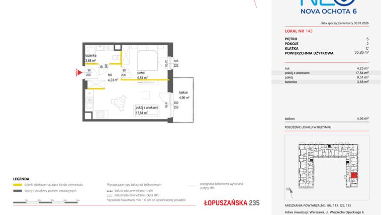 Rzut - Mieszkanie na sprzedaż 2 pokoje o powierzchni 35,26 m² - numer 143 w Neo Nova Ochota 6