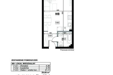 Rzut - Mieszkanie na sprzedaż 1 pokój o powierzchni 29,68 m² - numer M8 w Miejska Premium II
