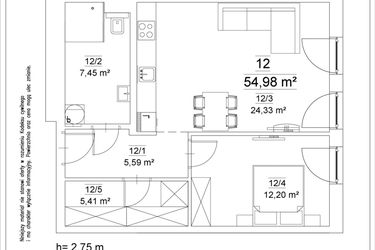 Rzut - Mieszkanie na sprzedaż 2 pokoje o powierzchni 54,98 m² - numer 12 w Osiedle Teatralne 19 - apartamenty inwestycyjne