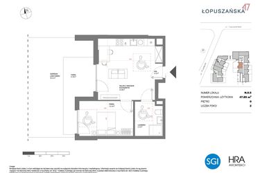 Rzut - Mieszkanie na sprzedaż 2 pokoje o powierzchni 47,89 m² - numer N.0.5 w Łopuszańska 47 - etap 4