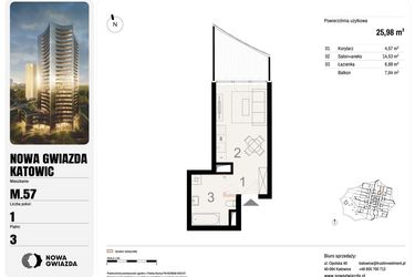 Rzut - Mieszkanie na sprzedaż 1 pokój o powierzchni 25,98 m² - numer M.57 w Nowa Gwiazda