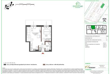 Rzut - Mieszkanie na sprzedaż 2 pokoje o powierzchni 38,86 m² - numer 2 w Osiedle Polna bud. 5